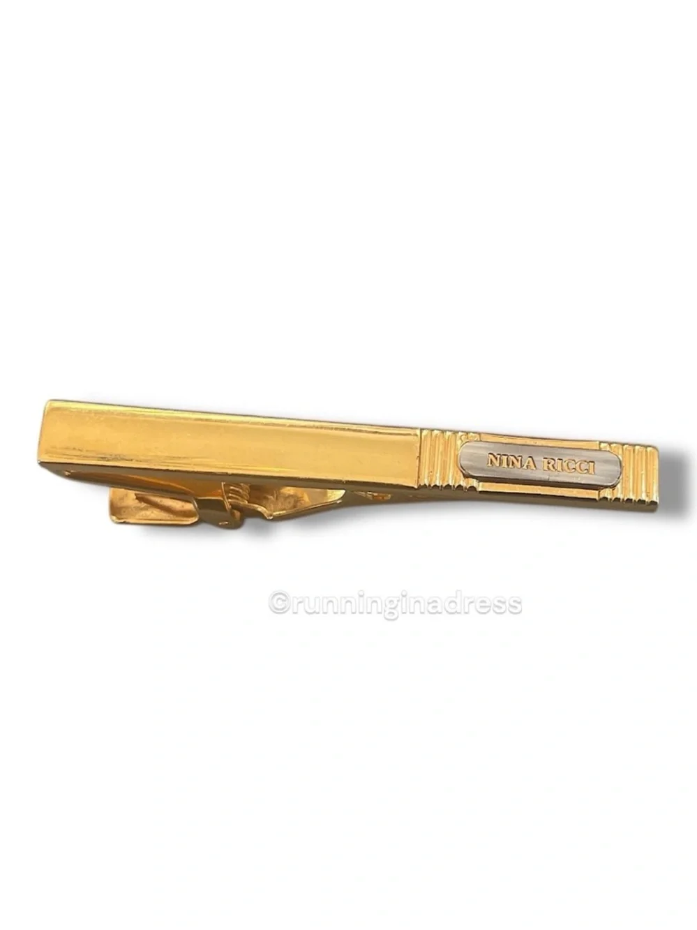 VTG Nina Ricci Paris Logo Two Tone Gold Silver Tie Clip Bar Germany Mens Jewelry